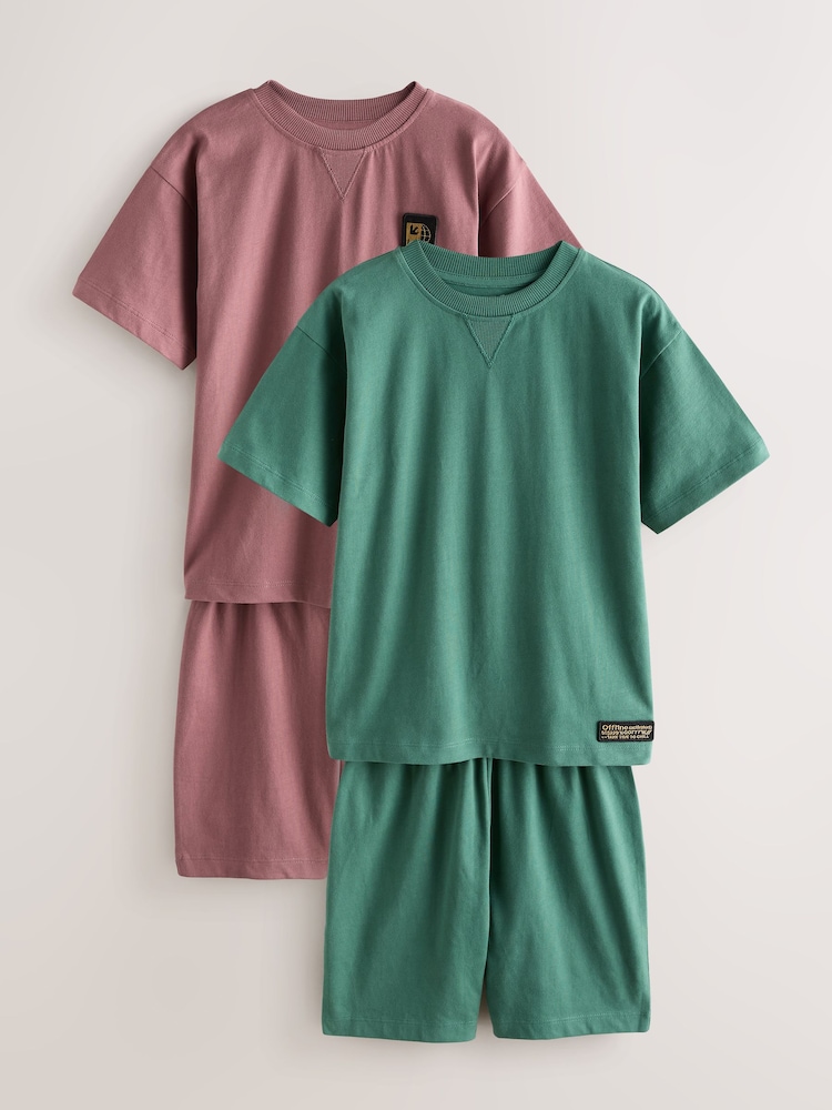Pink/Green Short Pyjamas 2 Pack (3-16yrs) - Image 1 of 6 Pink/Green Short Pyjamas 2 Pack (3-16yrs) - Image 1 of 6