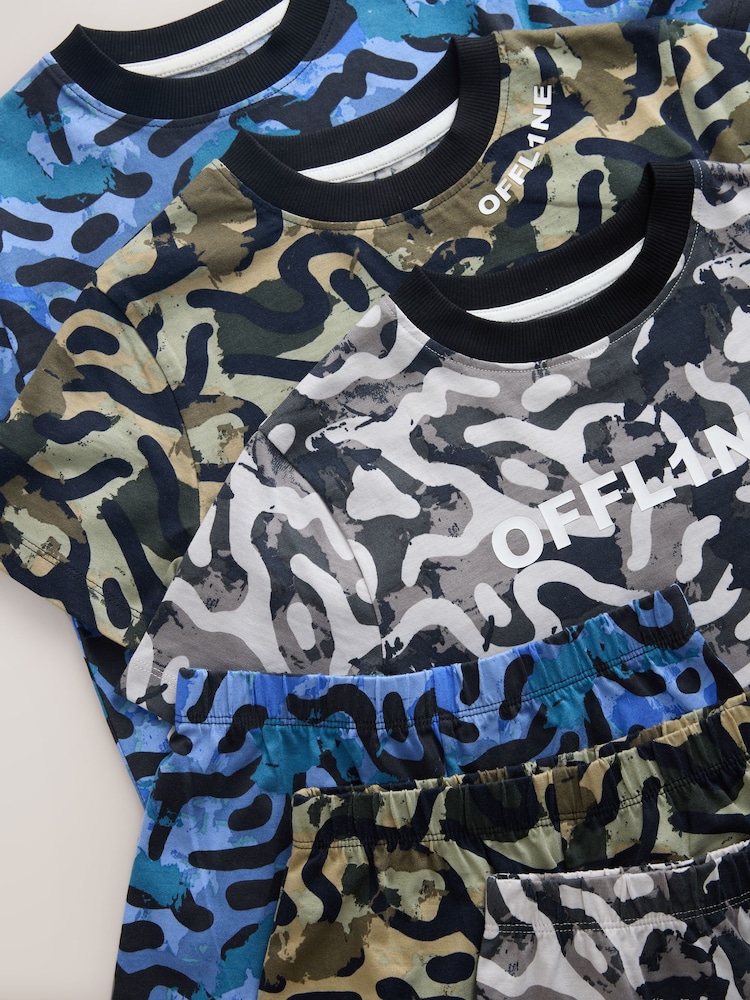 Blue/Grey/Black Camo Offline Short Pyjamas 3 Pack (3-16yrs) - Image 7 of 7