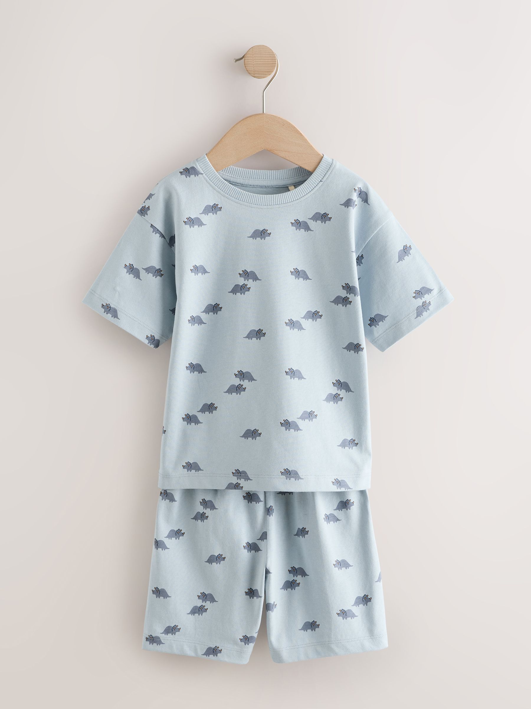 Buy Blue/Ecru Dinosaur Short Pyjamas 3 Pack (9mths-10yrs) from