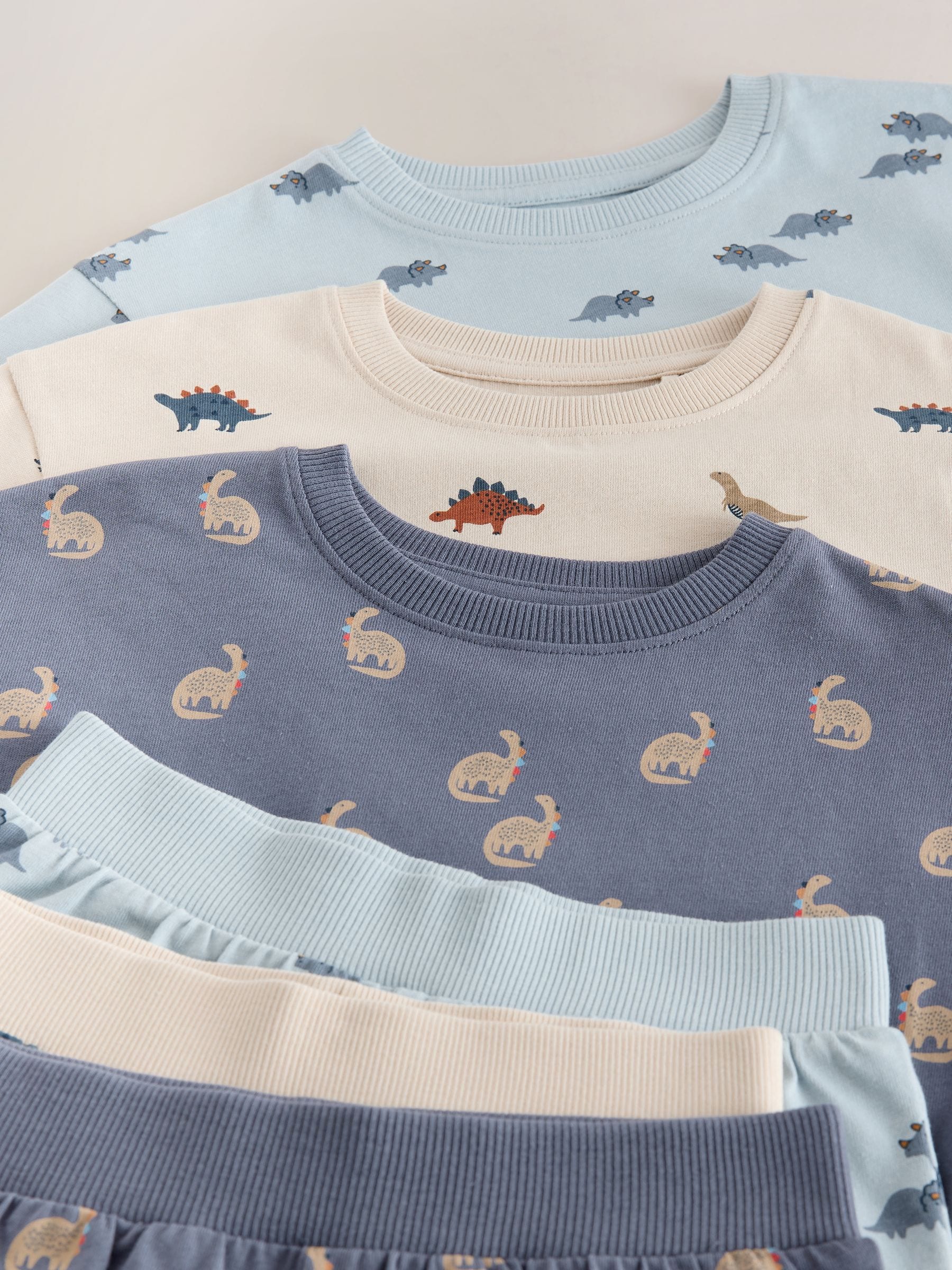 Buy Blue/Ecru Dinosaur Short Pyjamas 3 Pack (9mths-10yrs) from