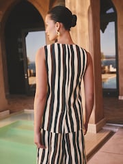 Ecru/Navy/Brown Stripe Linen Blend Waistcoat - Image 4 of 9