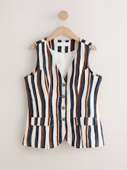 Ecru/Navy/Brown Stripe Linen Blend Waistcoat - Image 7 of 9