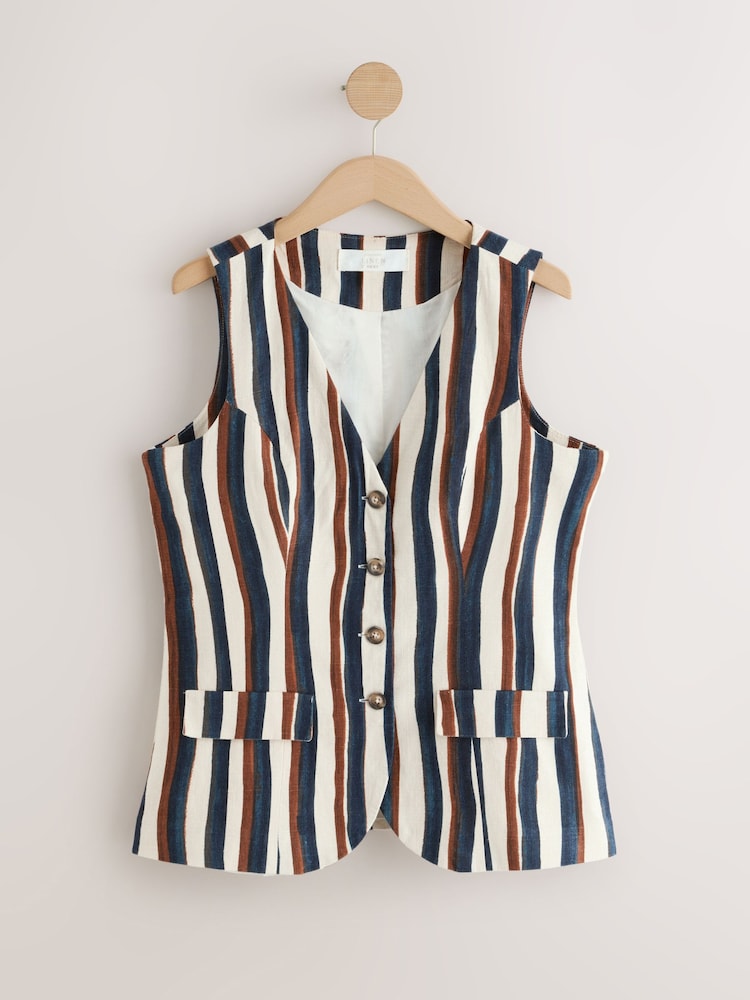 Braun/Marineblau Streifen - Weste aus Leinenmischung - Bild 7 von 7