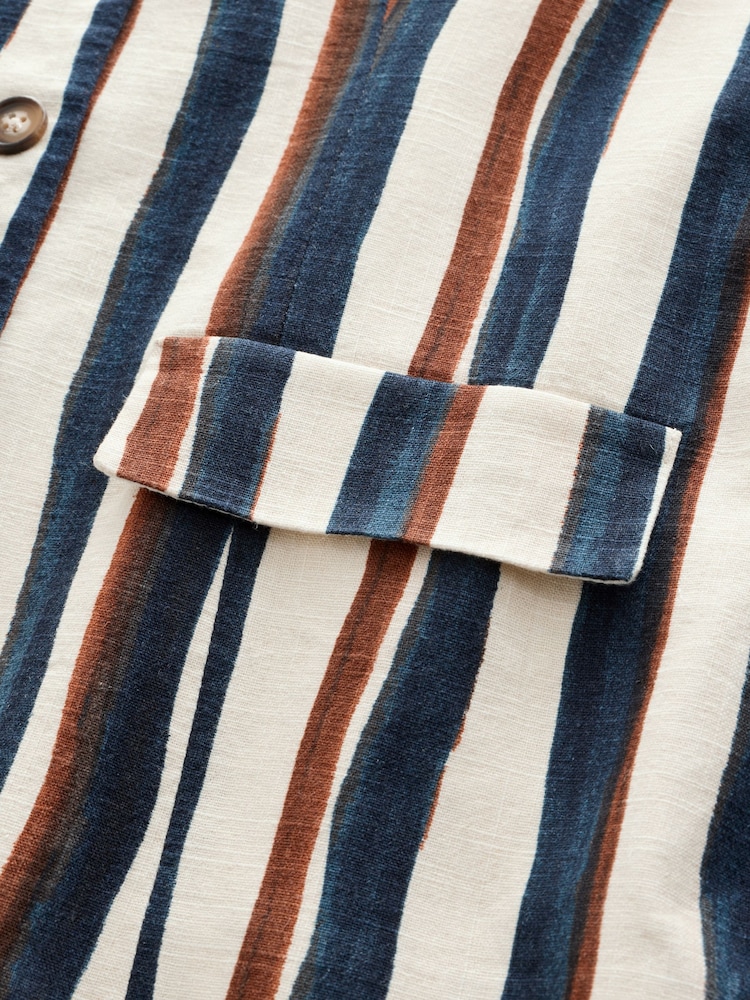 Ecru/Navy/Brown Stripe Linen Blend Waistcoat - Image 9 of 9 Ecru/Navy/Brown Stripe Linen Blend Waistcoat - Image 9 of 9