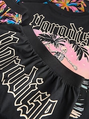 Black/Pink Palm Trees & Paradise Short Pyjamas 2 Pack (3-16yrs) - Image 12 of 12