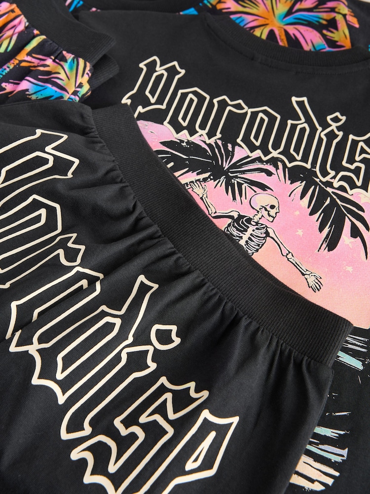 Black/Pink Palm Trees & Paradise Short Pyjamas 2 Pack (3-16yrs) - Image 12 of 12