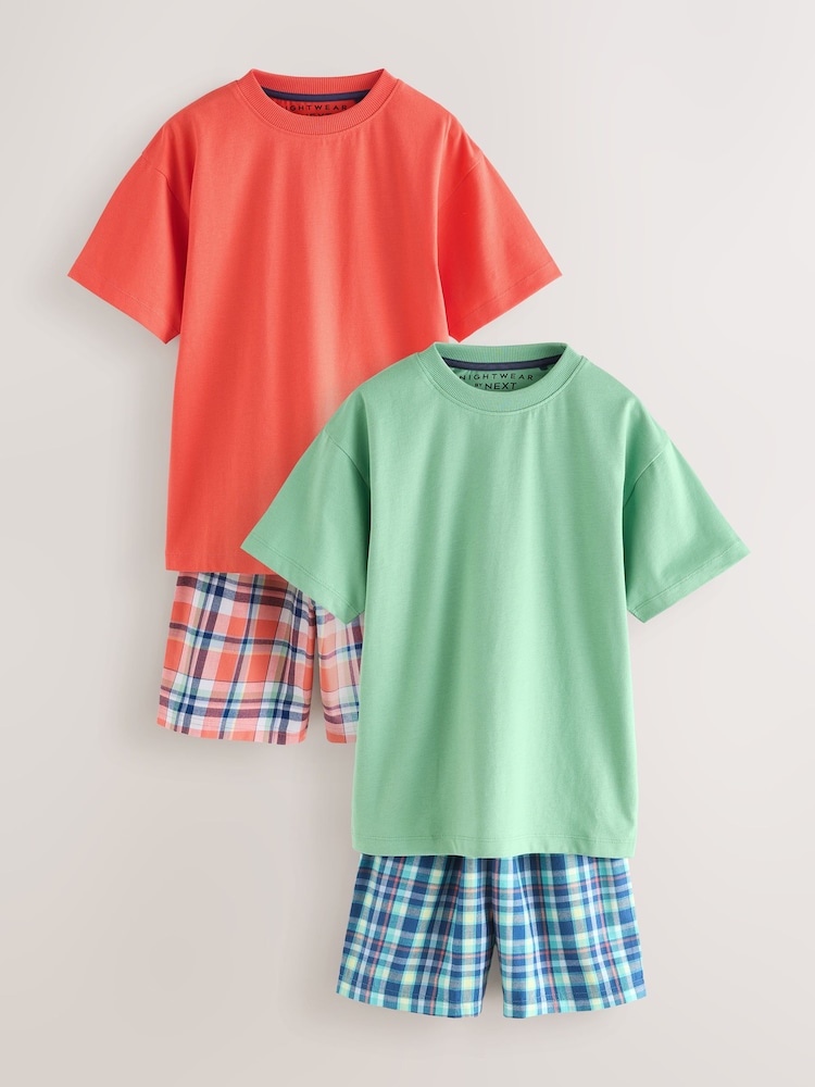 أخضر/برتقالي - Woven Check Shorts Pyjamas 2 Pack (4-16yrs) - Image 1 of 6