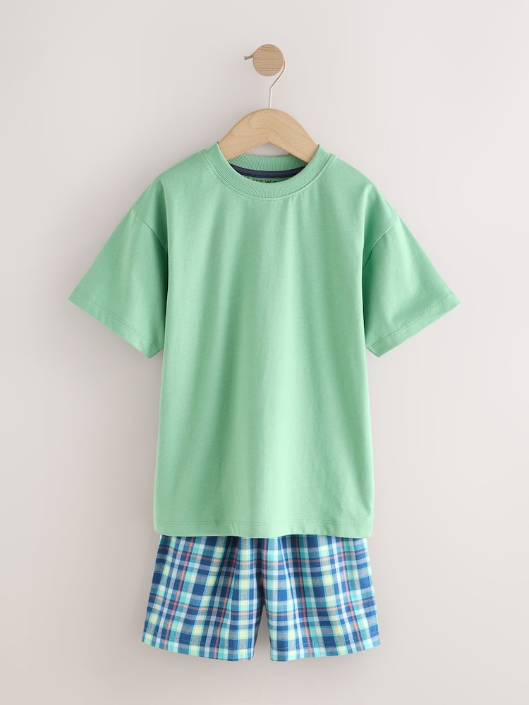 أخضر/برتقالي - Woven Check Shorts Pyjamas 2 Pack (4-16yrs) - Image 2 of 6