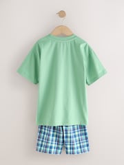 أخضر/برتقالي - Woven Check Shorts Pyjamas 2 Pack (4-16yrs) - Image 3 of 6
