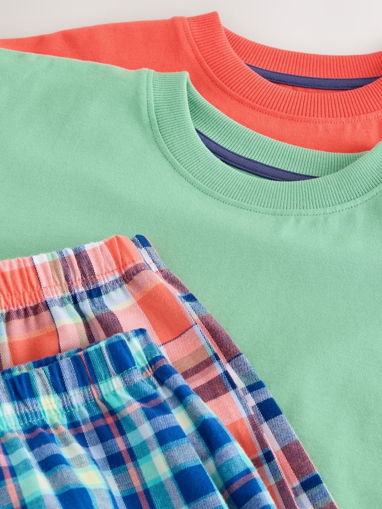 أخضر/برتقالي - Woven Check Shorts Pyjamas 2 Pack (4-16yrs) - Image 6 of 6