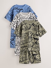 Blue/Green/Cream Grafiti Skulls Short Pyjamas 3 Pack (4-16yrs) - Image 1 of 7