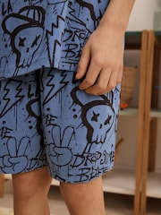 Blue/Green/Cream Grafiti Skulls Short Pyjamas 3 Pack (4-16yrs) - Image 12 of 12