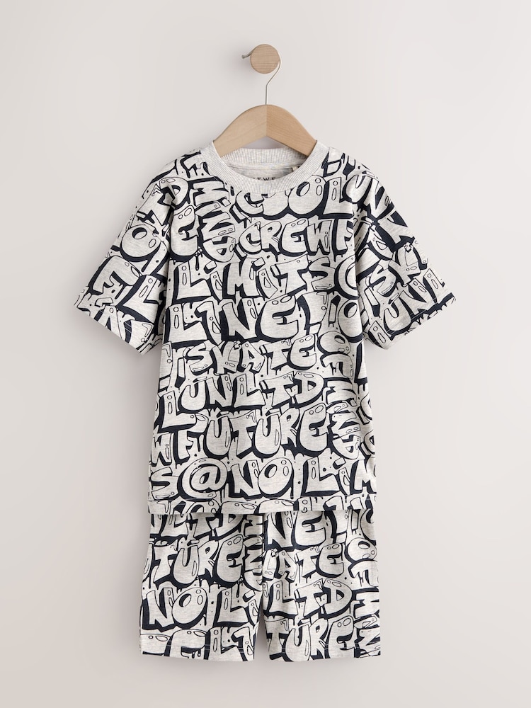 Blue/Green/Cream Grafiti Skulls Short Pyjamas 3 Pack (4-16yrs) - Image 2 of 7 Blue/Green/Cream Grafiti Skulls Short Pyjamas 3 Pack (4-16yrs) - Image 2 of 7