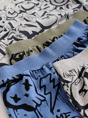 Blue/Green/Cream Grafiti Skulls Short Pyjamas 3 Pack (4-16yrs) - Image 7 of 7