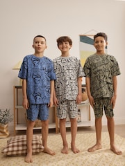 Blue/Green/Cream Grafiti Skulls Short Pyjamas 3 Pack (4-16yrs) - Image 8 of 12