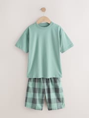 Blue/Green/Stone Woven Short Pyjamas 3 Pack (3-16yrs) - Image 2 of 7