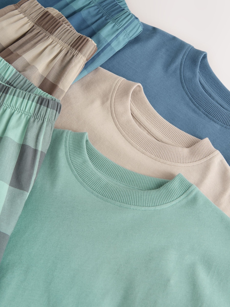 Blue/Green/Stone Woven Short Pyjamas 3 Pack (3-16yrs) - Image 7 of 7