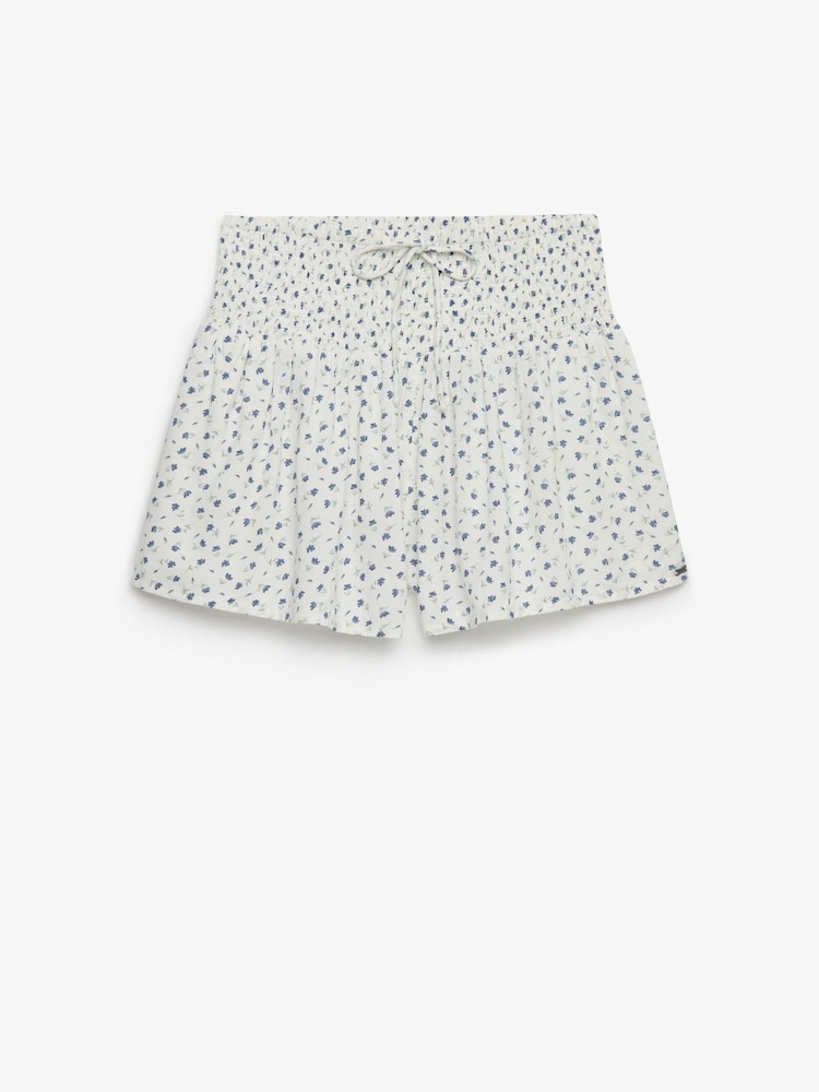Superdry White Printed Mini Smocked Shorts - Image 1 of 1