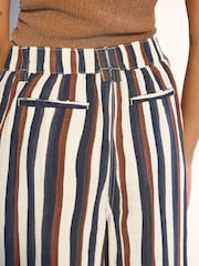 Brown/Navy Blue Stripe Linen Blend Wide Leg Trousers - Image 5 of 8