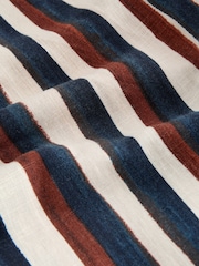 Brown/Navy Blue Stripe Linen Blend Wide Leg Trousers - Image 7 of 8