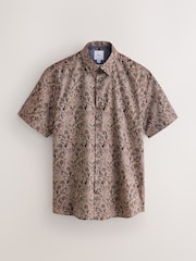 Neutral Brown Floral Regular Fit 100% Cotton Short Sleeve Print Shirt - Image 1 of 3