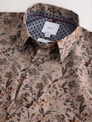 Neutral Brown Floral Regular Fit 100% Cotton Short Sleeve Print Shirt - Image 2 of 3