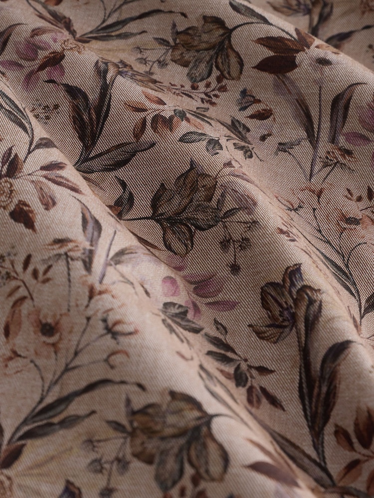 Neutral Brown Floral Regular Fit 100% Cotton Short Sleeve Print Shirt - Image 3 of 3