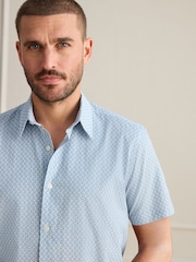 Sininen - Short Sleeve Cotton Texta Print Shirt - Kuva 1 / 4