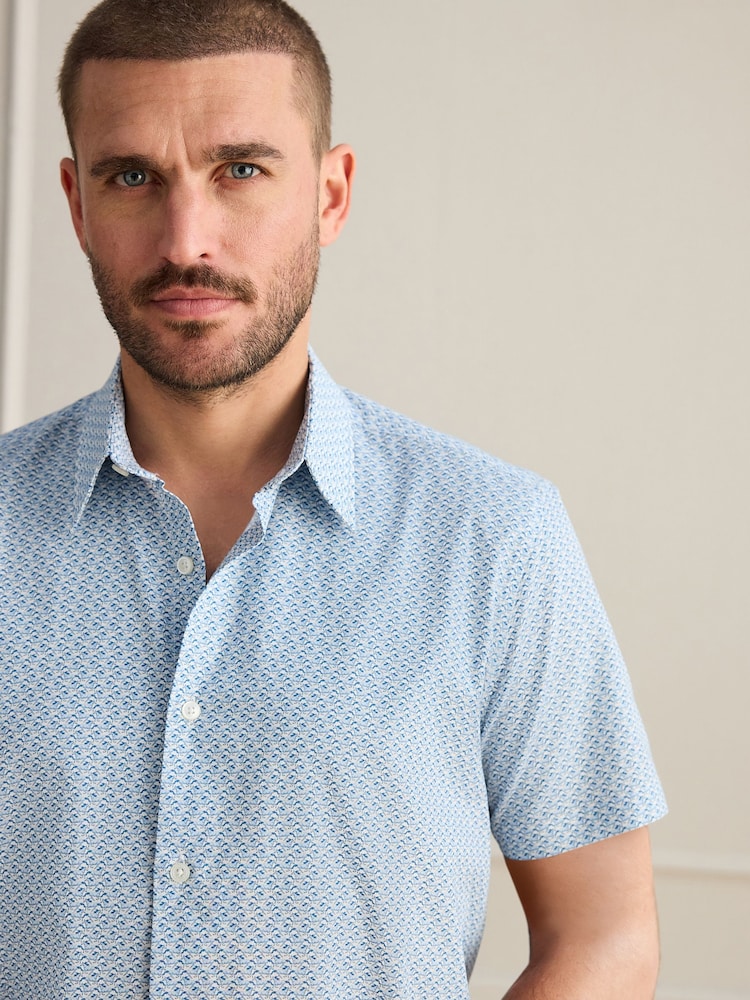 Sininen - Short Sleeve Cotton Texta Print Shirt - Kuva 1 / 4