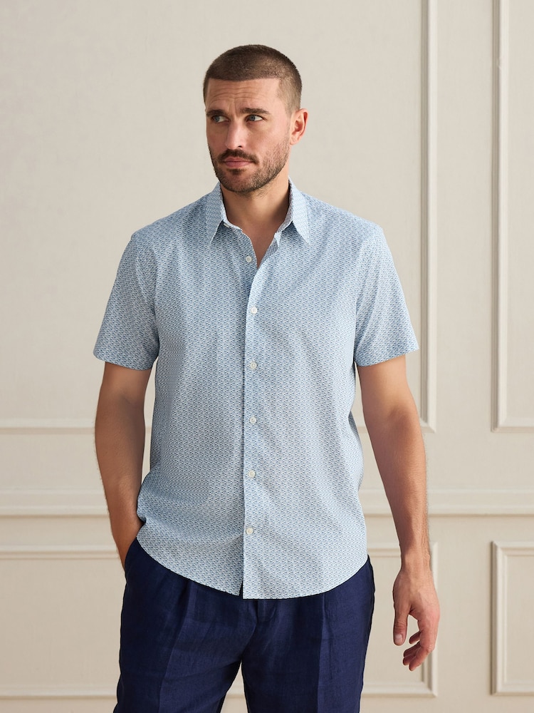 Sininen - Short Sleeve Cotton Texta Print Shirt - Kuva 2 / 4