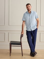 Sininen - Short Sleeve Cotton Texta Print Shirt - Kuva 3 / 4