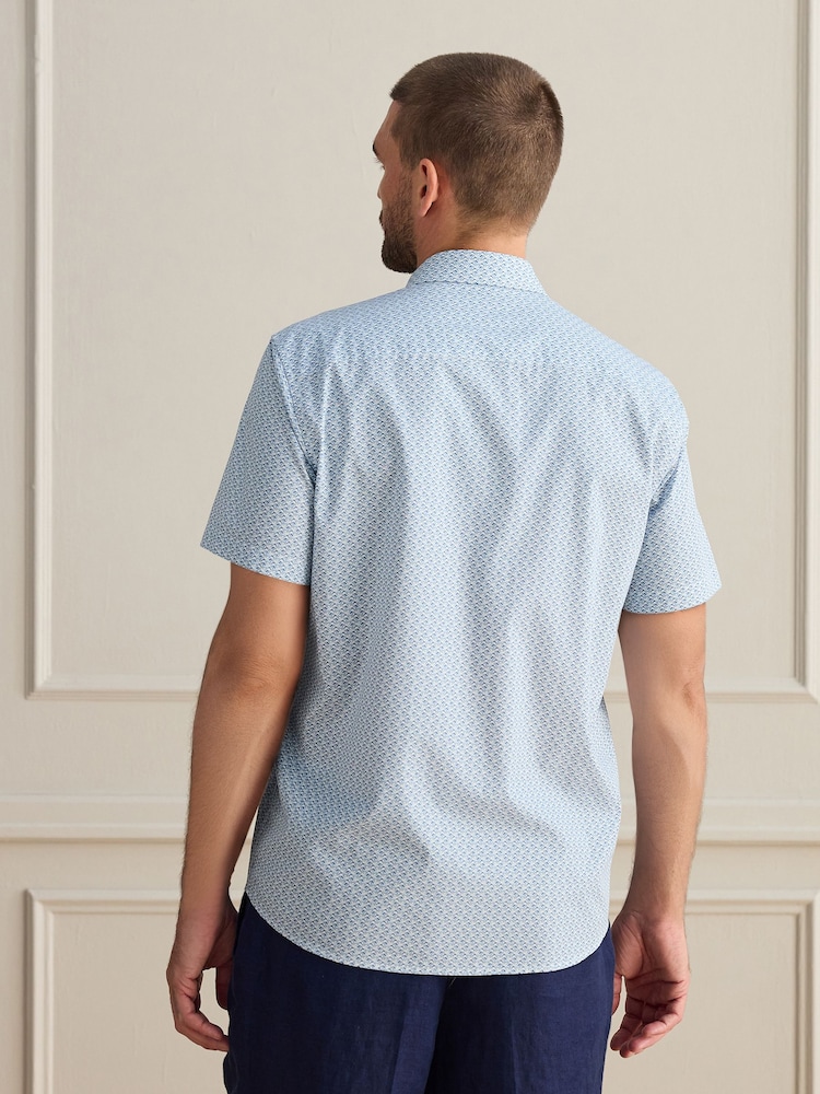 Sininen - Short Sleeve Cotton Texta Print Shirt - Kuva 4 / 4