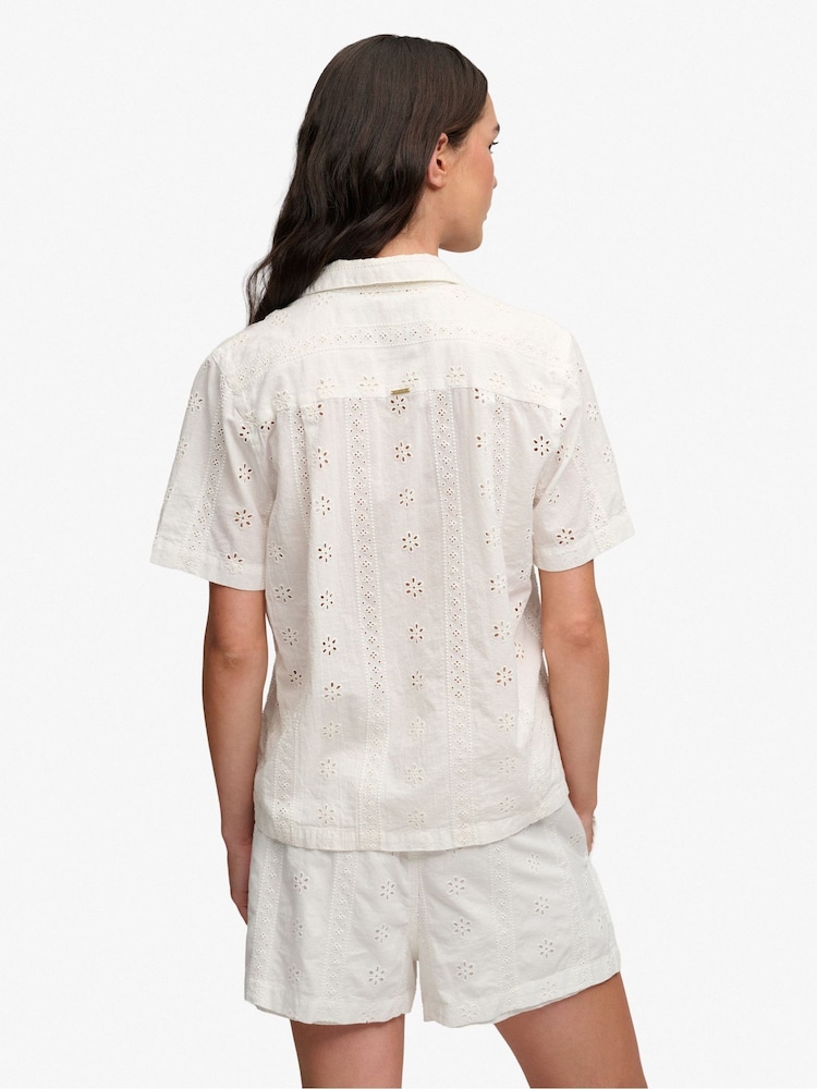 Superdry White Heritage Broderie Short Sleeves Shirt - Image 2 of 7 Superdry White Heritage Broderie Short Sleeves Shirt - Image 2 of 7