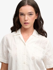 Superdry White Heritage Broderie Short Sleeves Shirt - Image 4 of 7