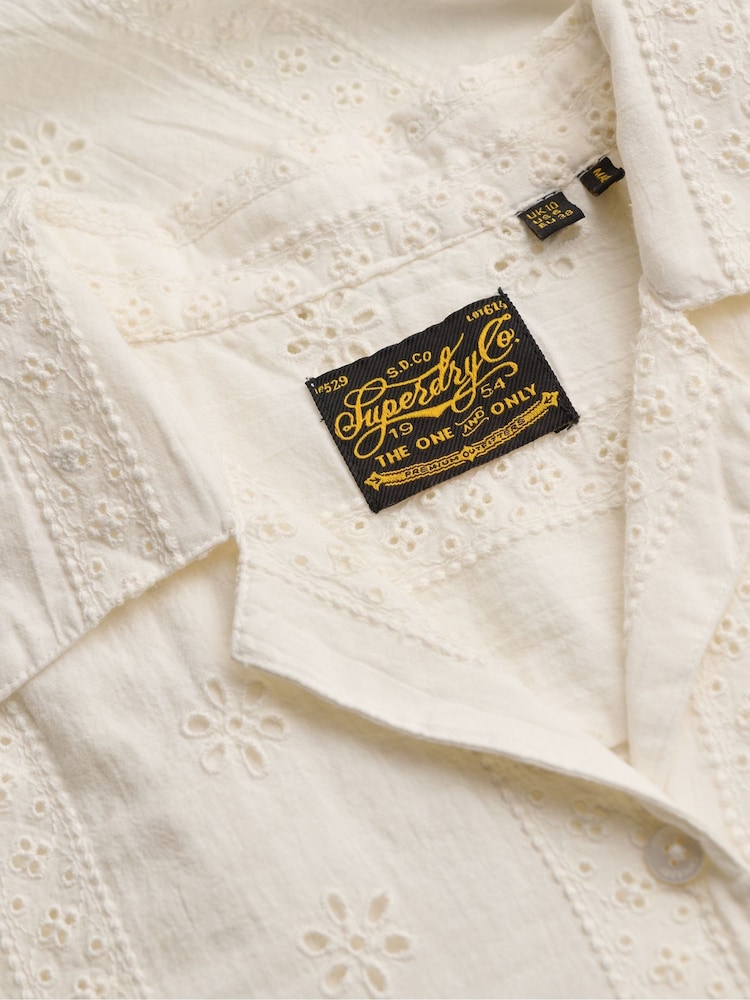 Superdry White Heritage Broderie Short Sleeves Shirt - Image 7 of 7 Superdry White Heritage Broderie Short Sleeves Shirt - Image 7 of 7