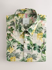 Neutral Brown Botanical Regular Fit Kew Garden Print Short Sleeve Shirt - Image 1 of 3