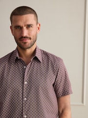Punainen - Short Sleeve Cotton Texta Print Shirt - Kuva 1 / 8