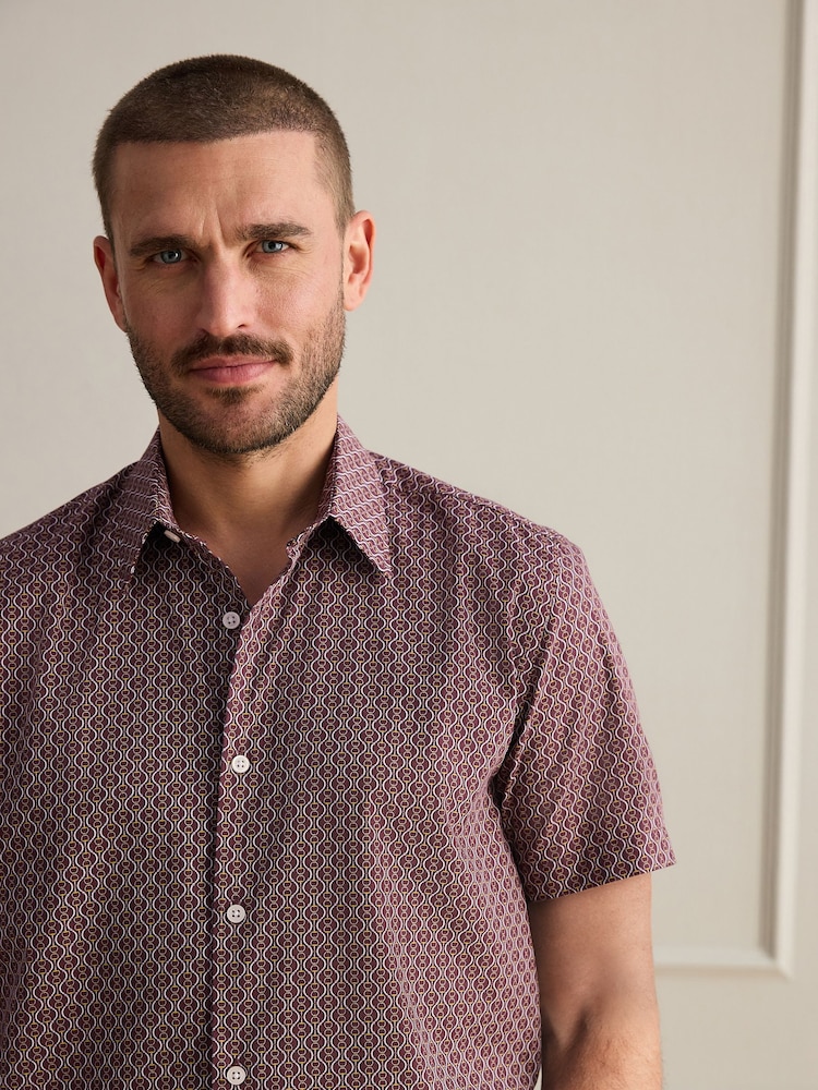 Punainen - Short Sleeve Cotton Texta Print Shirt - Kuva 1 / 8