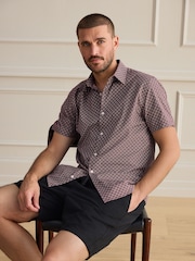 Punainen - Short Sleeve Cotton Texta Print Shirt - Kuva 3 / 8