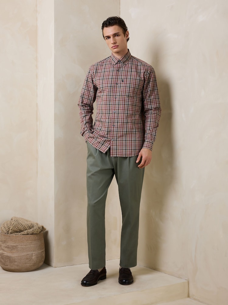 ニュートラル/ピンクギンガム - レギュラーフィット イージーアイロン ボタンダウン オックスフォードシャツ - 画像 2 / 6