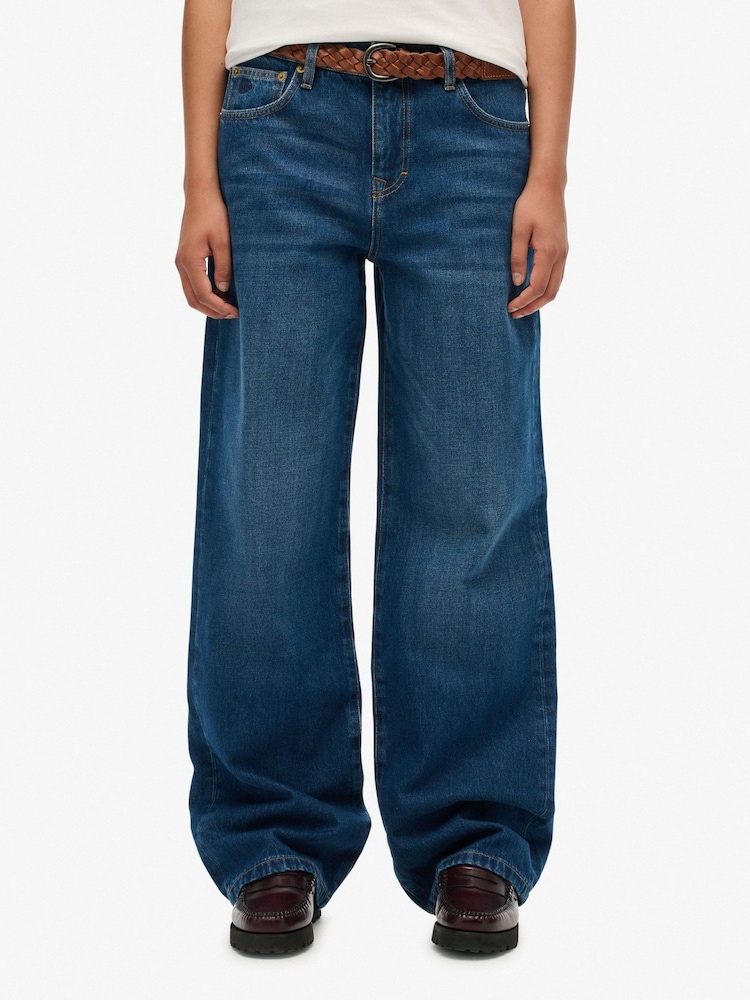 Superdry Blue Denim Mid Rise Wide Leg Jeans - Image 1 of 7