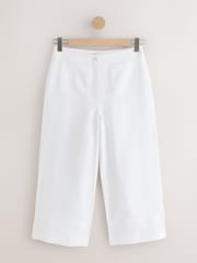 White N. Premium 100% Linen Crop Wide Leg Trousers - Image 1 of 3