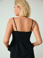 Black Textured Cami Top With Linen - Image 3 of 7