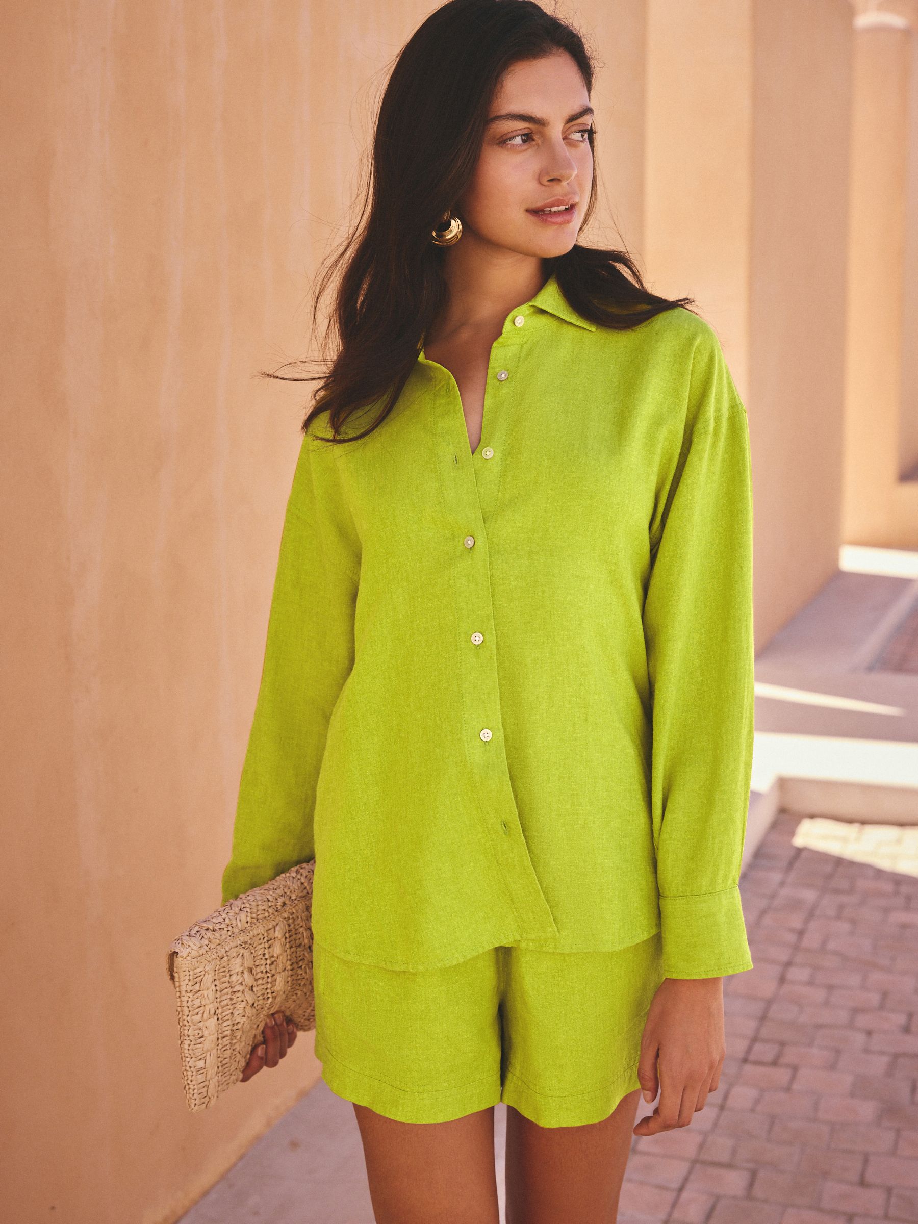 Buy Lime Green Linen Blend Long Sleeve Shirt from the Next UK