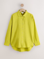 Lime Green - Linen Blend Long Sleeve Shirt - Picha 1 kati ya 3