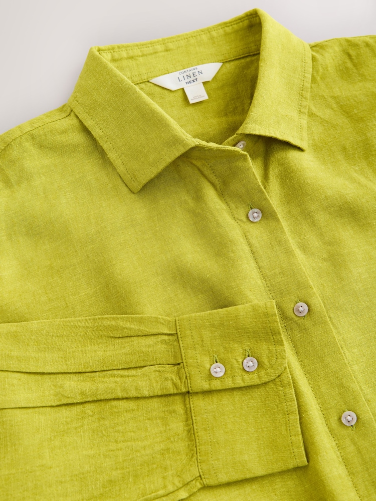 Lime Green - Linen Blend Long Sleeve Shirt - Picha 3 kati ya 3