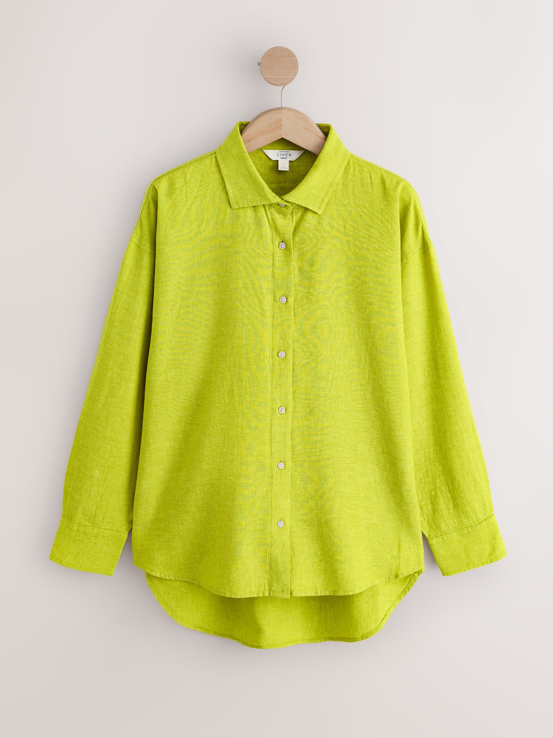 Buy Lime Green Linen Blend Long Sleeve Shirt from the Next UK