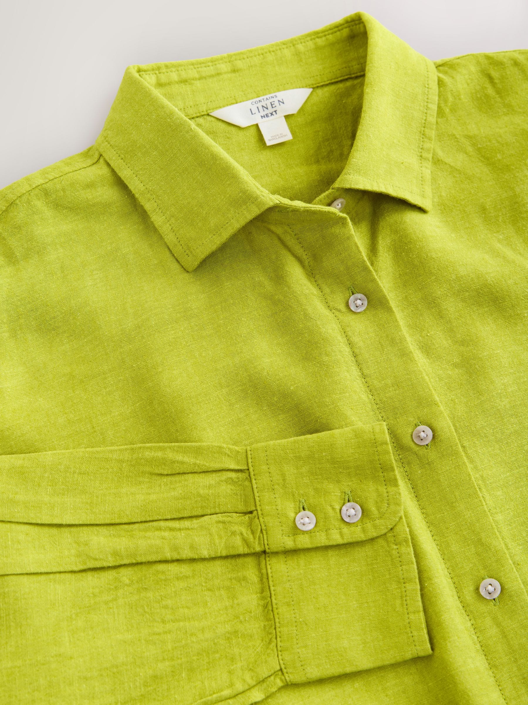 Buy Lime Green Linen Blend Long Sleeve Shirt from the Next UK