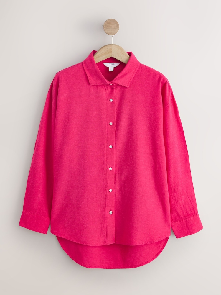 Pink Linen Blend Long Sleeve Shirt - Image 1 of 3