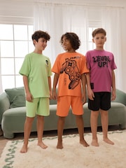 Green/Orange/Pink Gamer Short Pyjamas 3 Pack (3-16yrs) - Image 1 of 3